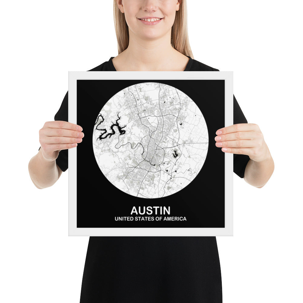 Austin Circular White Framed Map