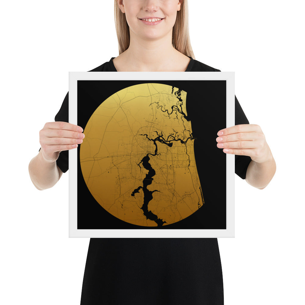 Jacksonville Gold on Black Framed Map