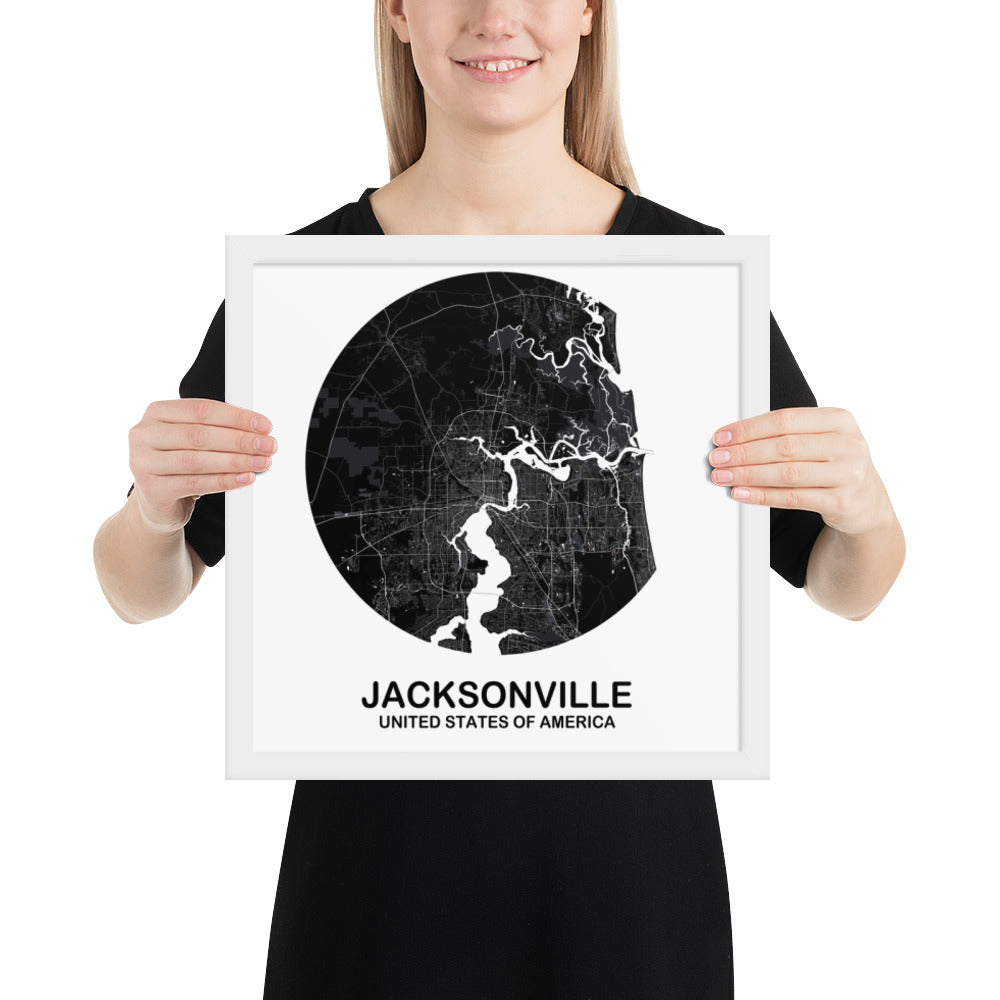 Jacksonville Circular Black Framed Map