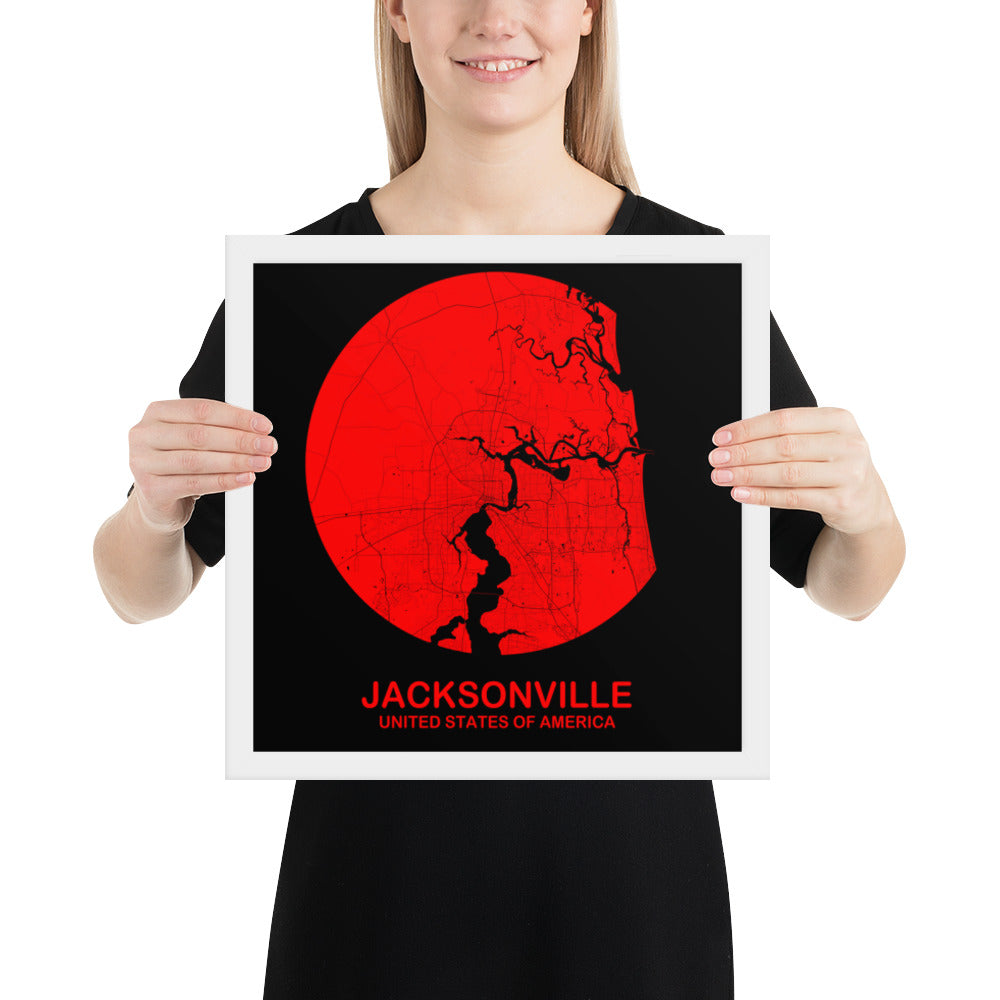 Jacksonville Circular Red Framed Map