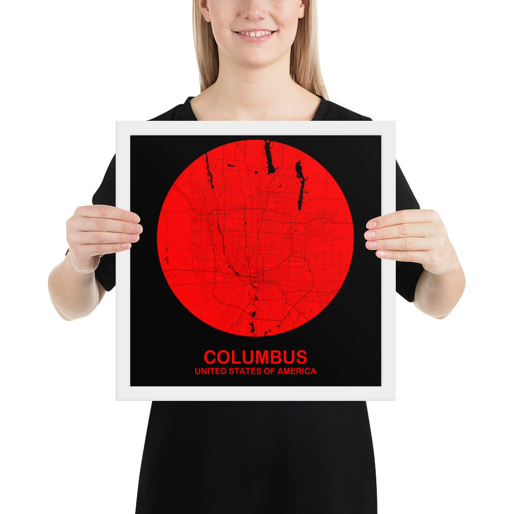 Columbus Circular Red Framed Map