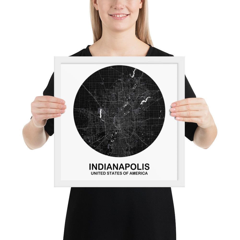 Indianapolis Circular Black Framed Map