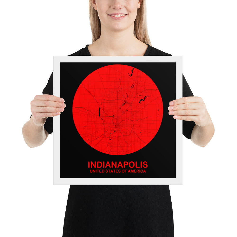 Indianapolis Circular Red Framed Map