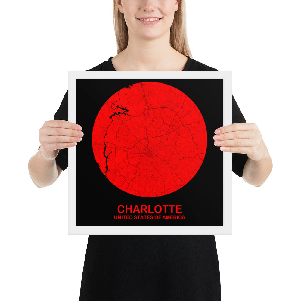 Charlotte Circular Red Framed Map