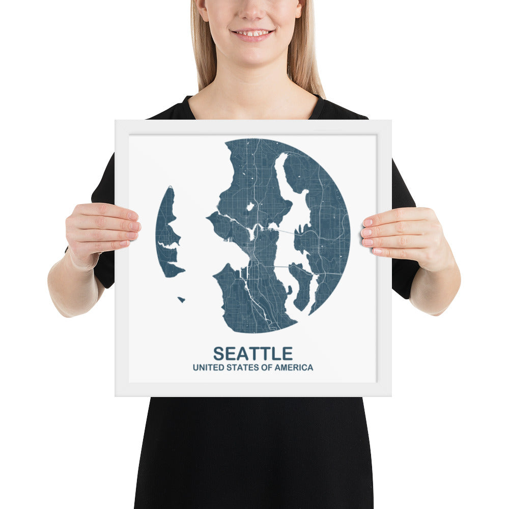 Seattle Circular Blue Framed Map