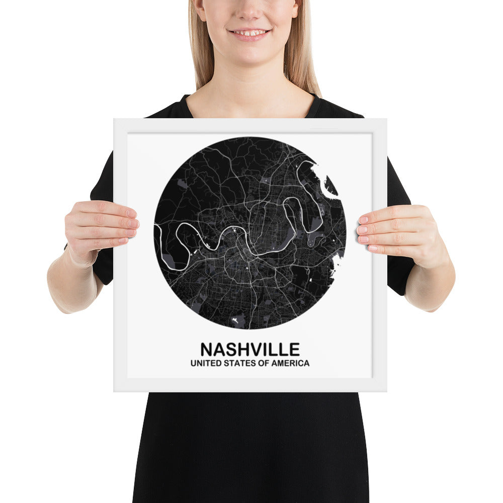 Nashville Circular Black Framed Map