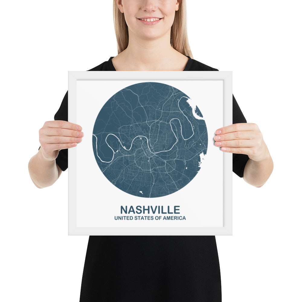 Nashville Circular Blue Framed Map