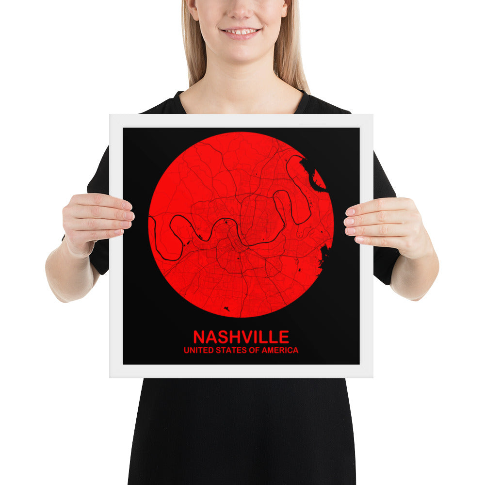 Nashville Circular Red Framed Map