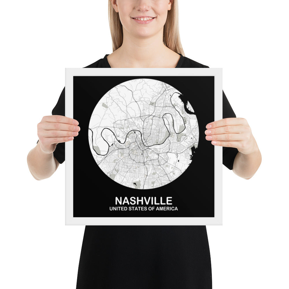 Nashville Circular White Framed Map