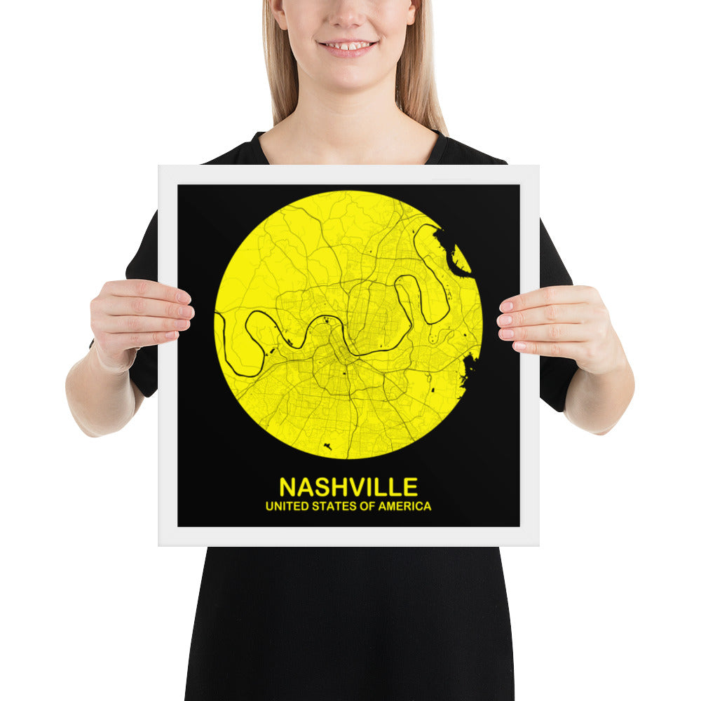 Nashville Circular Yellow Framed Map