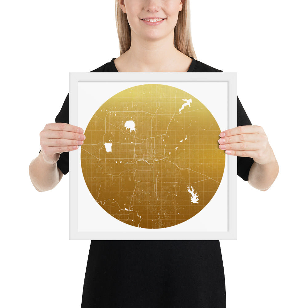 Oklahoma City Gold on White Framed Map