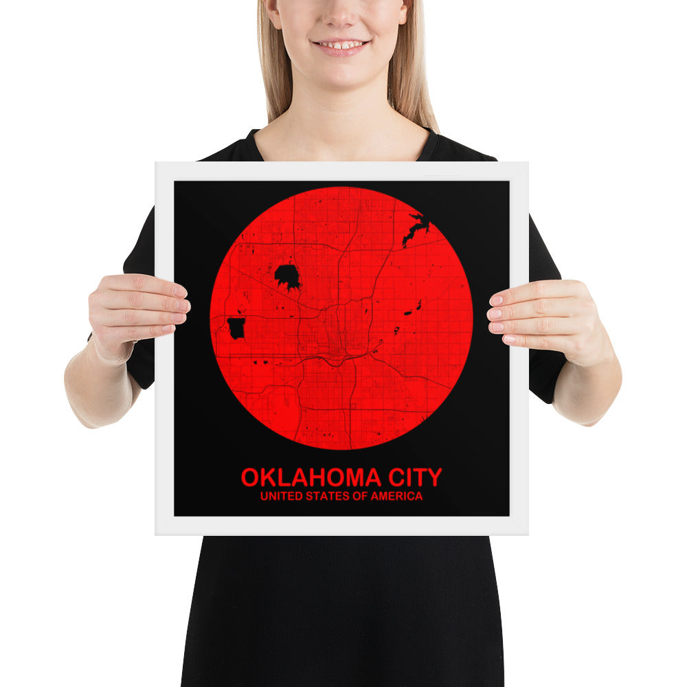 Oklahoma City Circular Red Framed Map