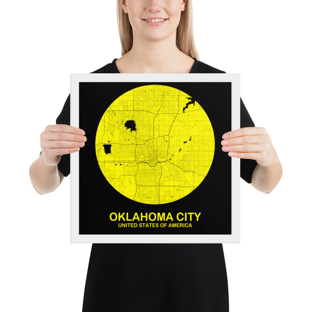 Oklahoma City Circular Yellow Framed Map