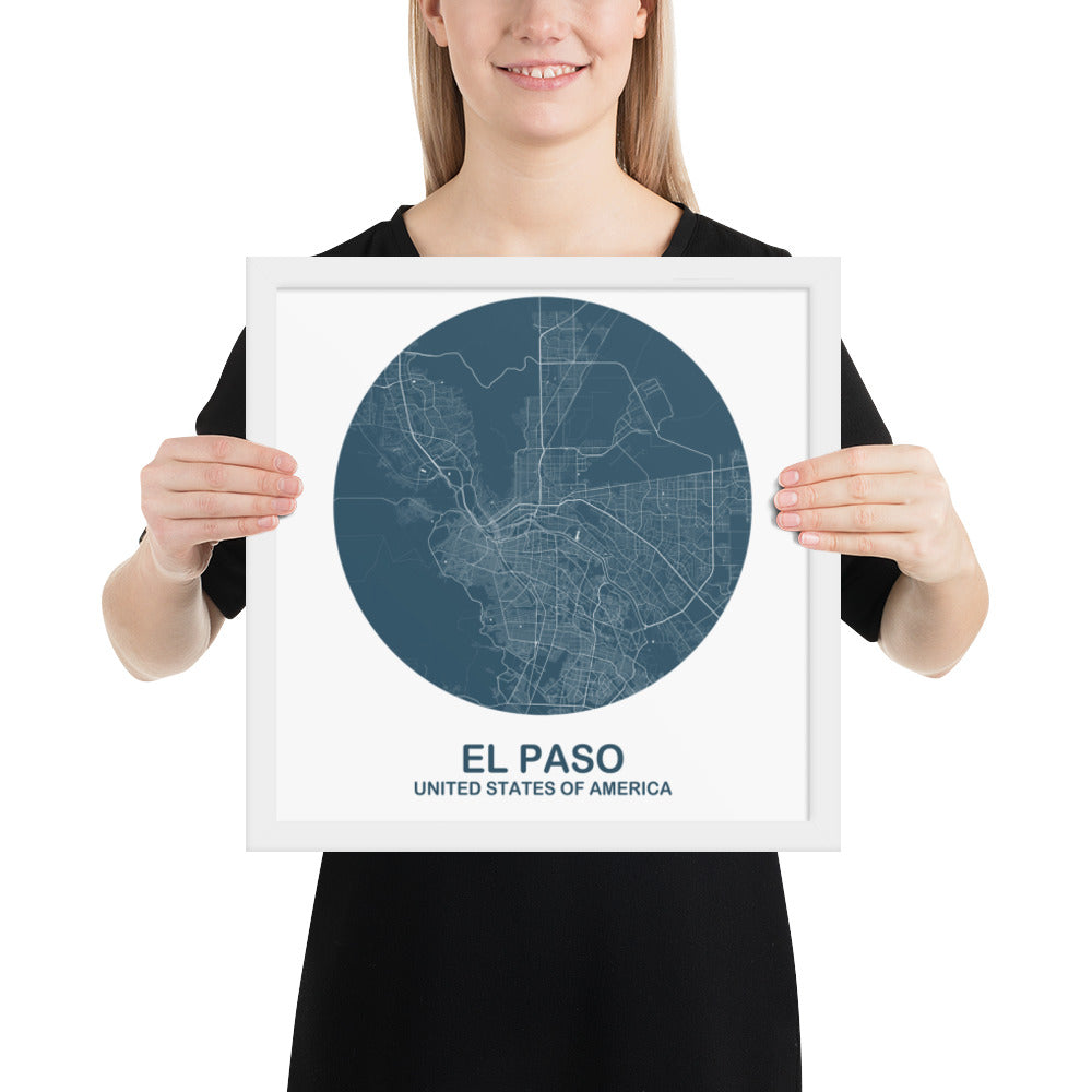 El Paso Circular Blue Framed Map