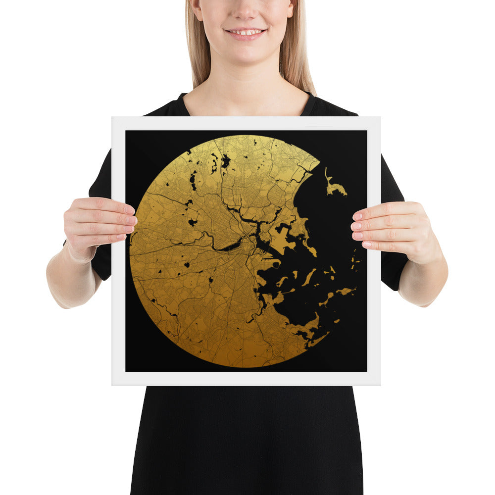 Boston Gold on Black Framed Map