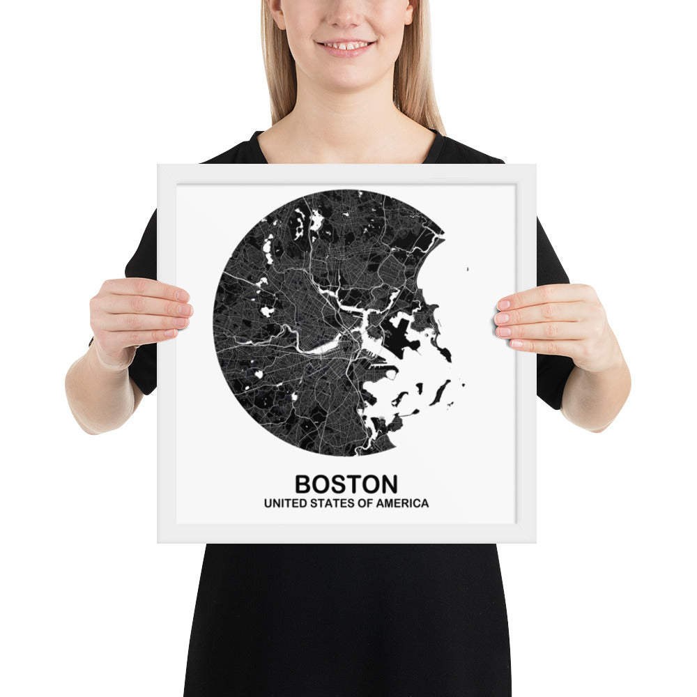 Boston Circular Black Framed Map