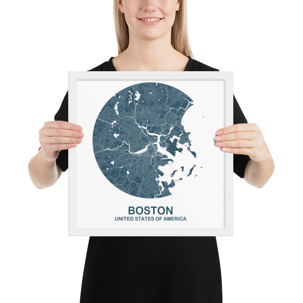 Boston Circular Blue Framed Map