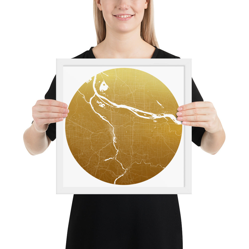 Portland Gold on White Framed Map