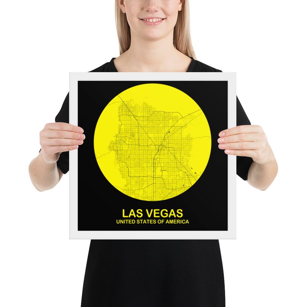 Las Vegas Circular Yellow Framed Map