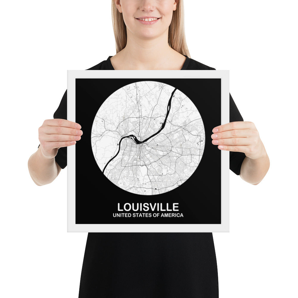 Louisville Circular White Framed Map