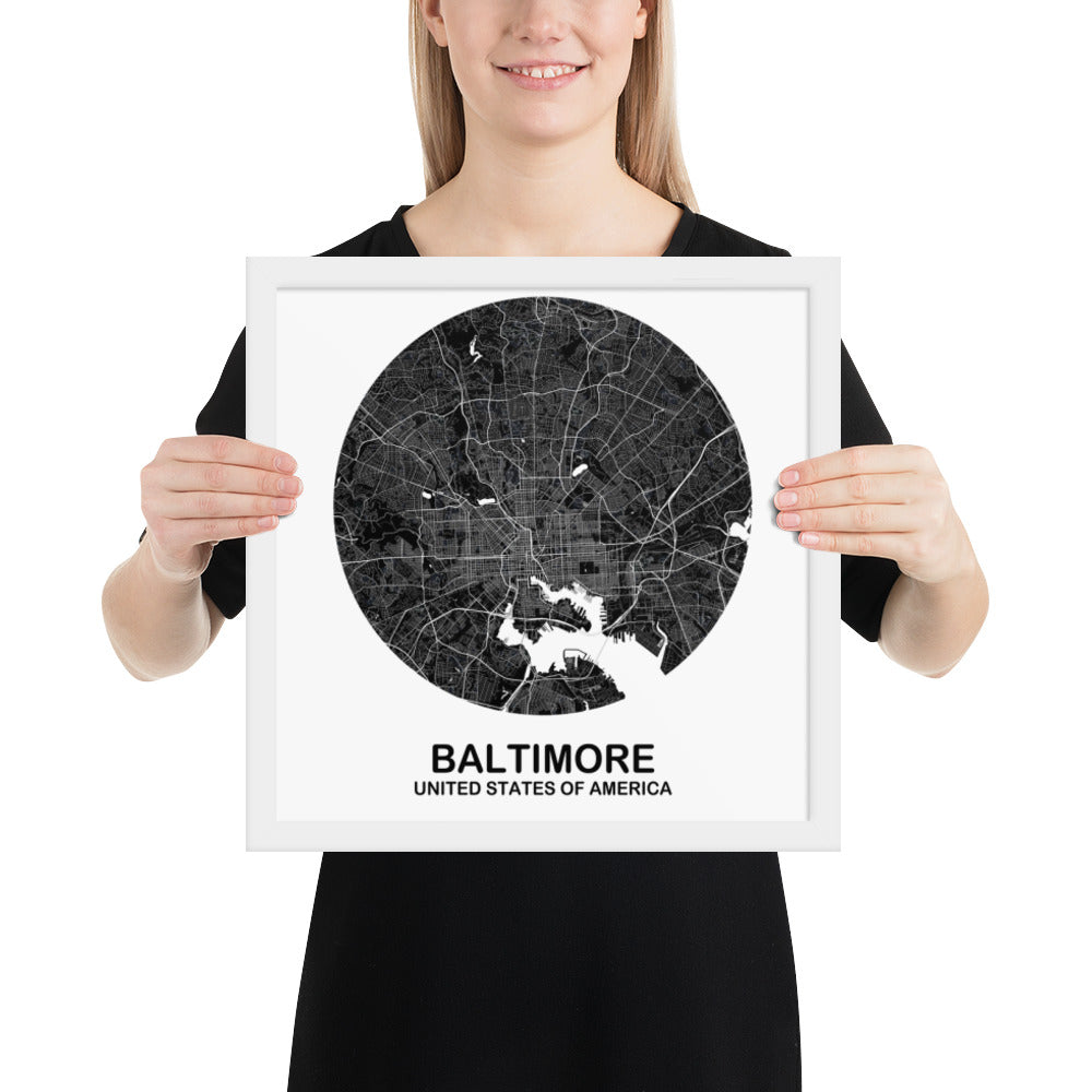 Baltimore Circular Black Framed Map