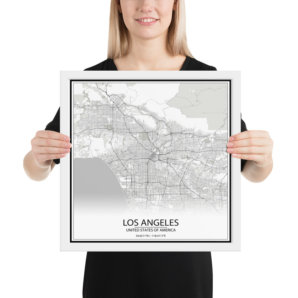 Los Angeles White Framed Map