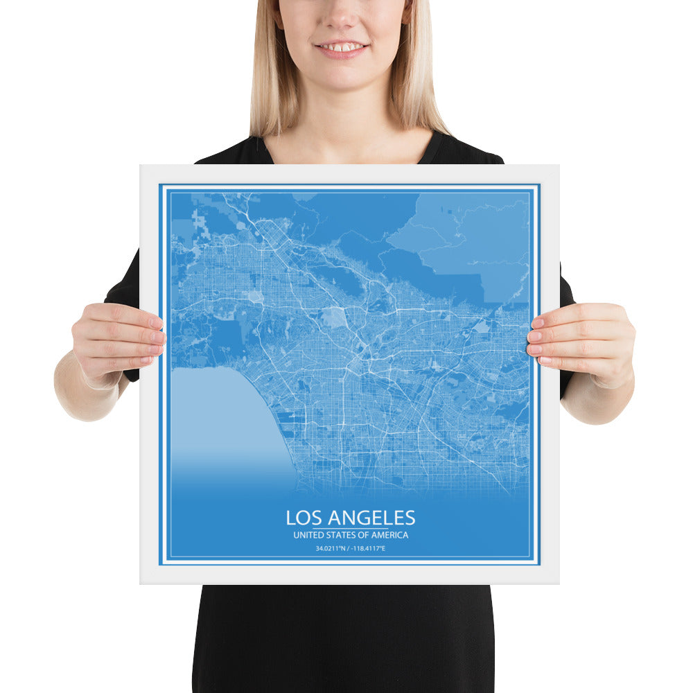 Los Angeles Blue and White Framed Map