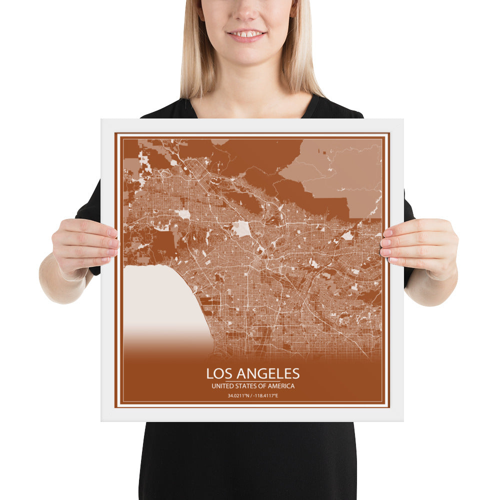 Los Angeles Brown and White Framed Map