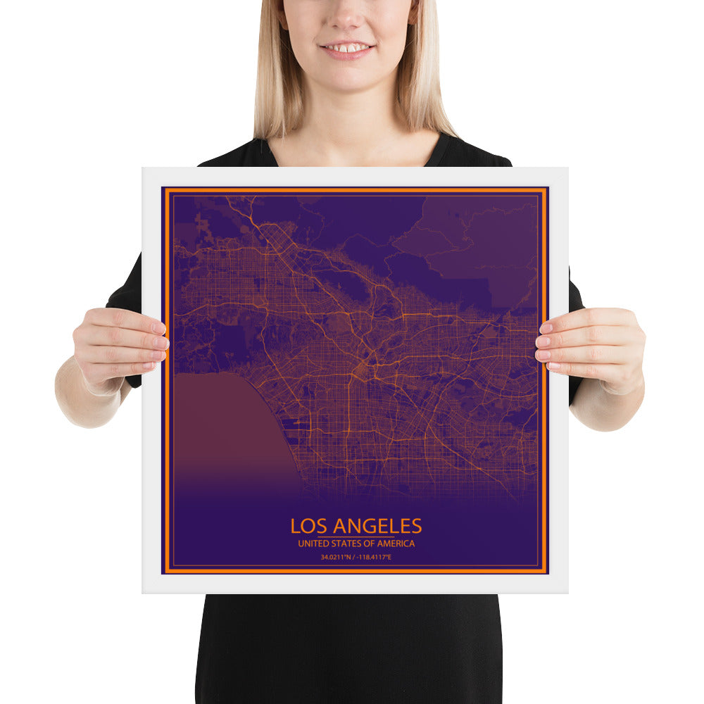 Los Angeles Purple and Orange Framed Map