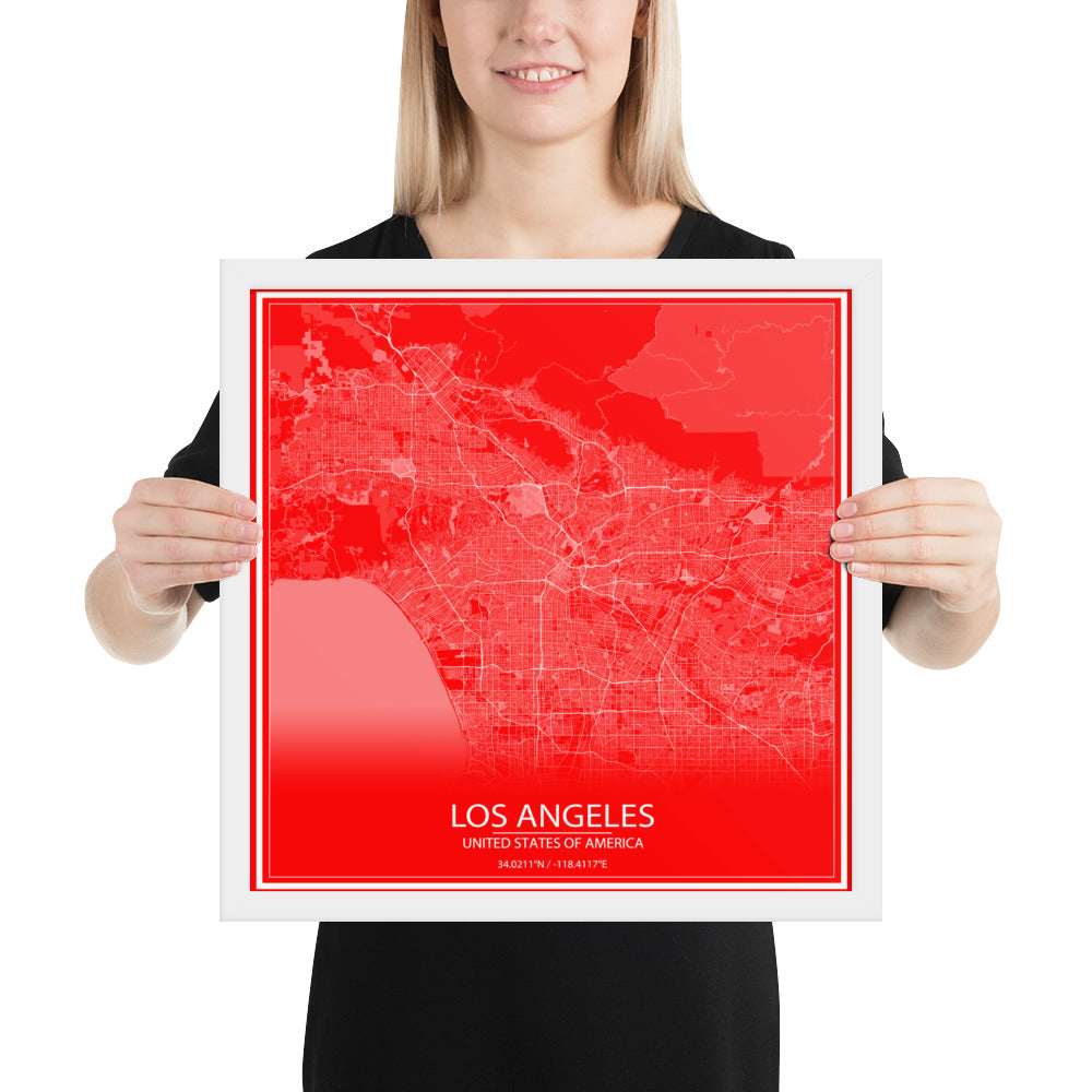 Los Angeles Red and White Framed Map