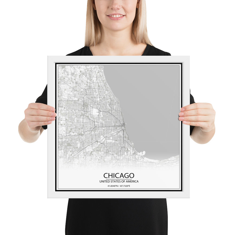 Chicago White Framed Map