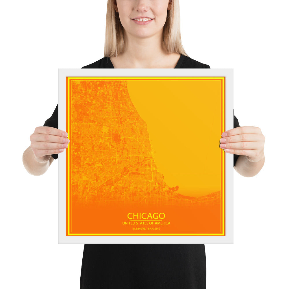 Chicago Orange and Yellow Framed Map