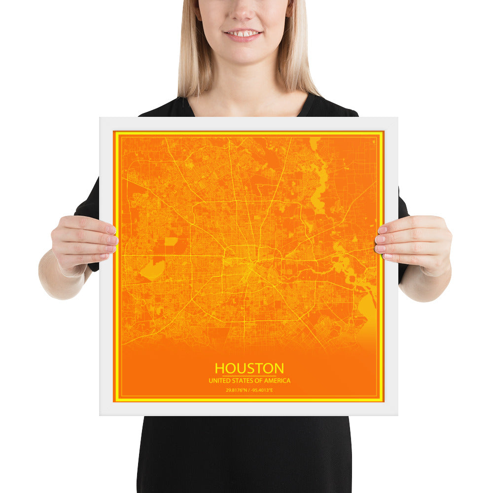 Houston Orange and Yellow Framed Map