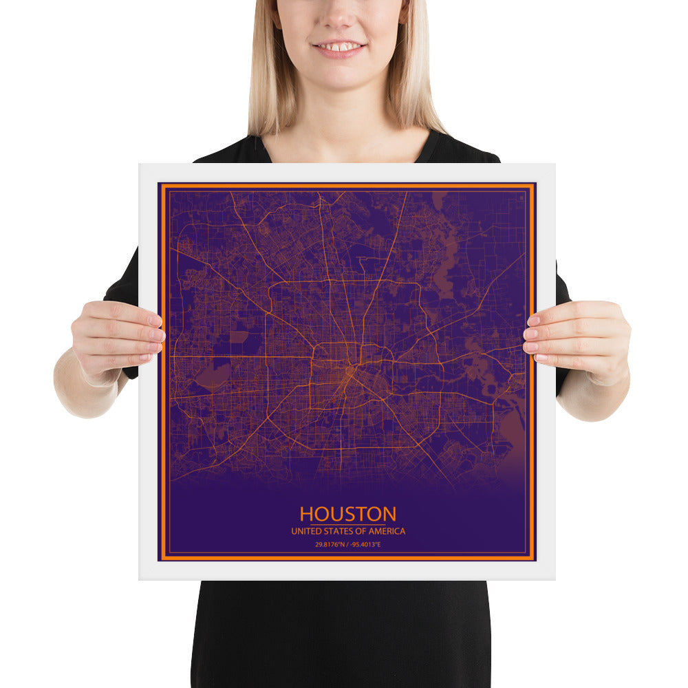 Houston Purple and Orange Framed Map