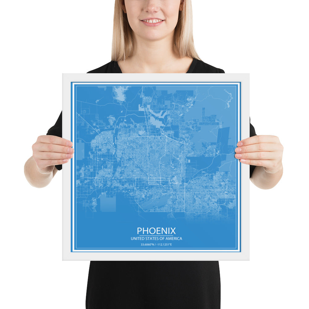 Phoenix Blue and White Framed Map