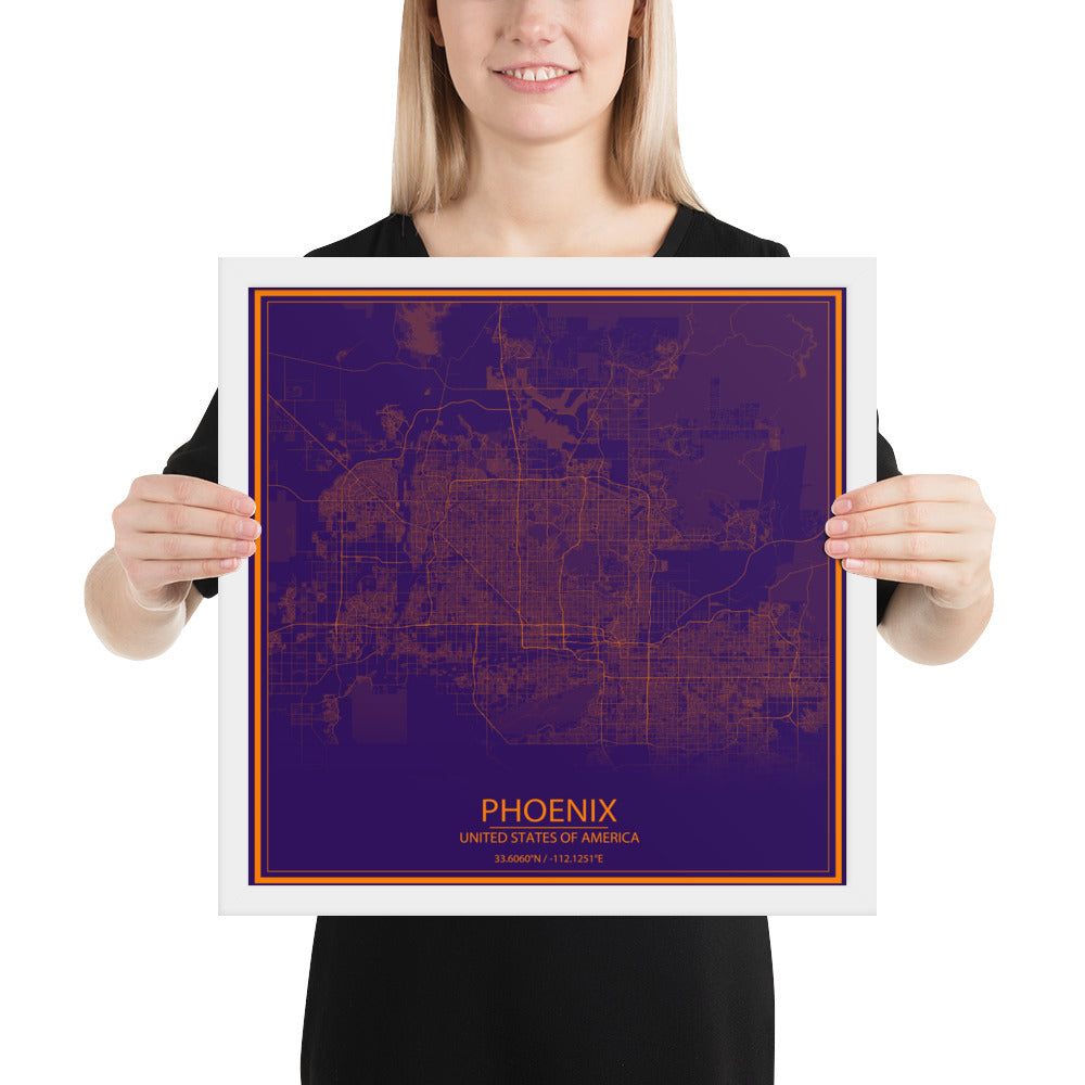 Phoenix Purple and Orange Framed Map