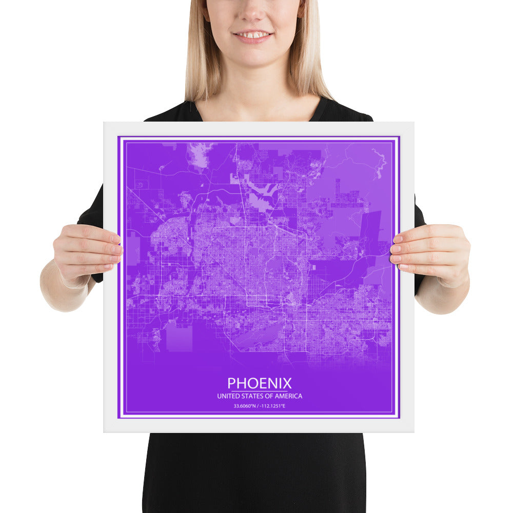 Phoenix Purple and White Framed Map