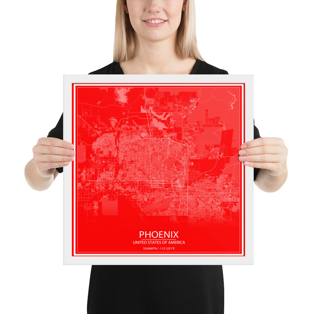 Phoenix Red and White Framed Map