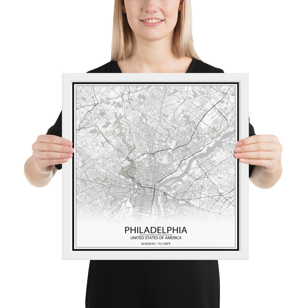 Philadelphia White Framed Map