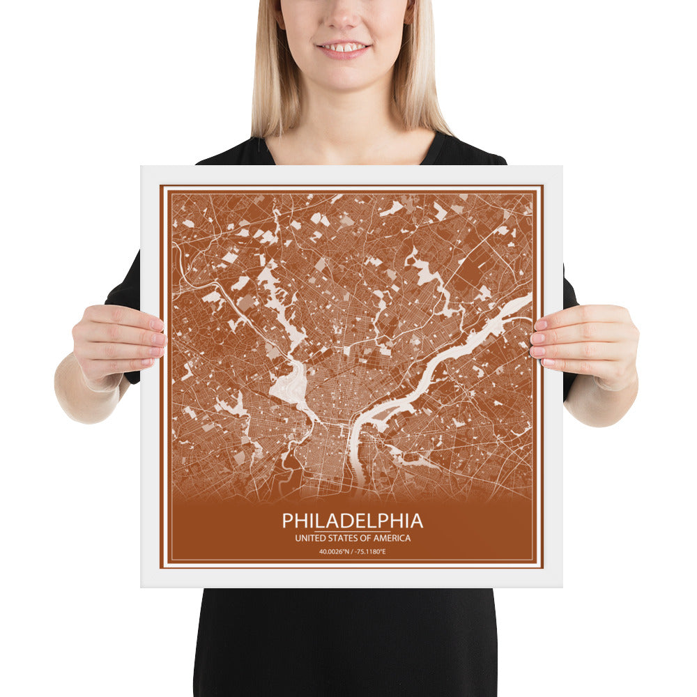 Philadelphia Brown and White Framed Map