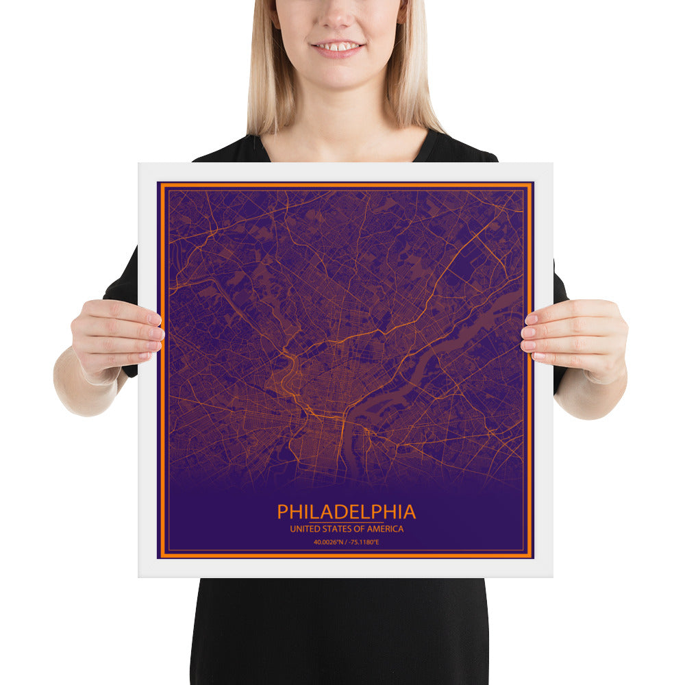 Philadelphia Purple and Orange Framed Map