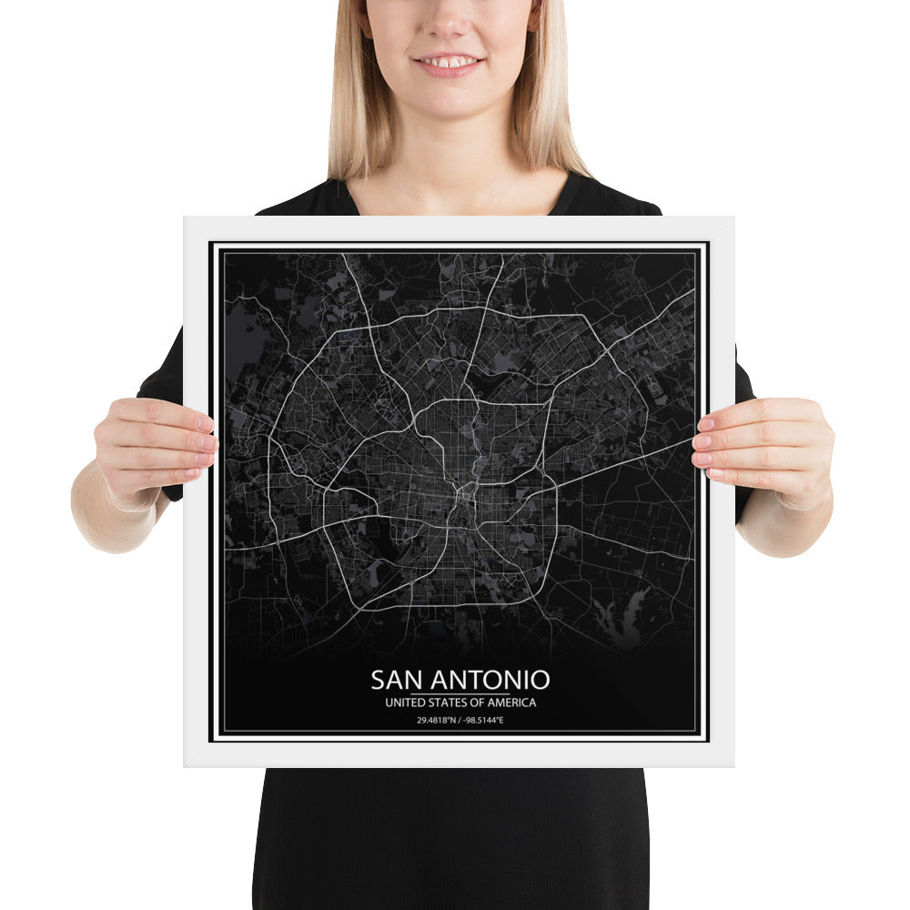 San Antonio Black Framed Map