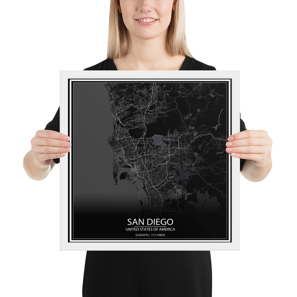 San Diego Black Framed Map