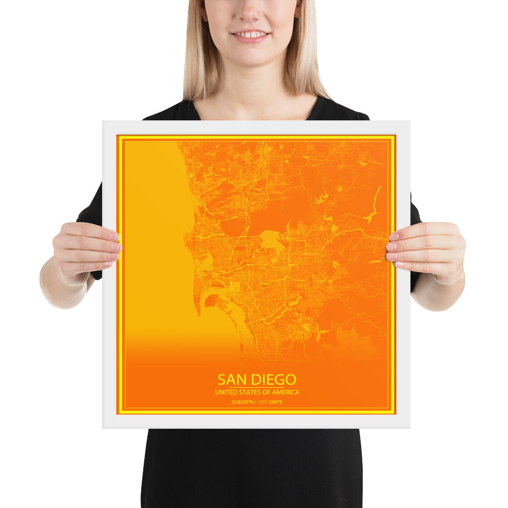 San Diego Orange and Yellow Framed Map