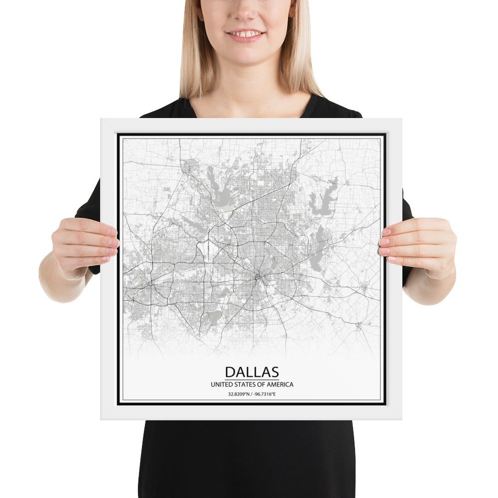 Dallas White Framed Map