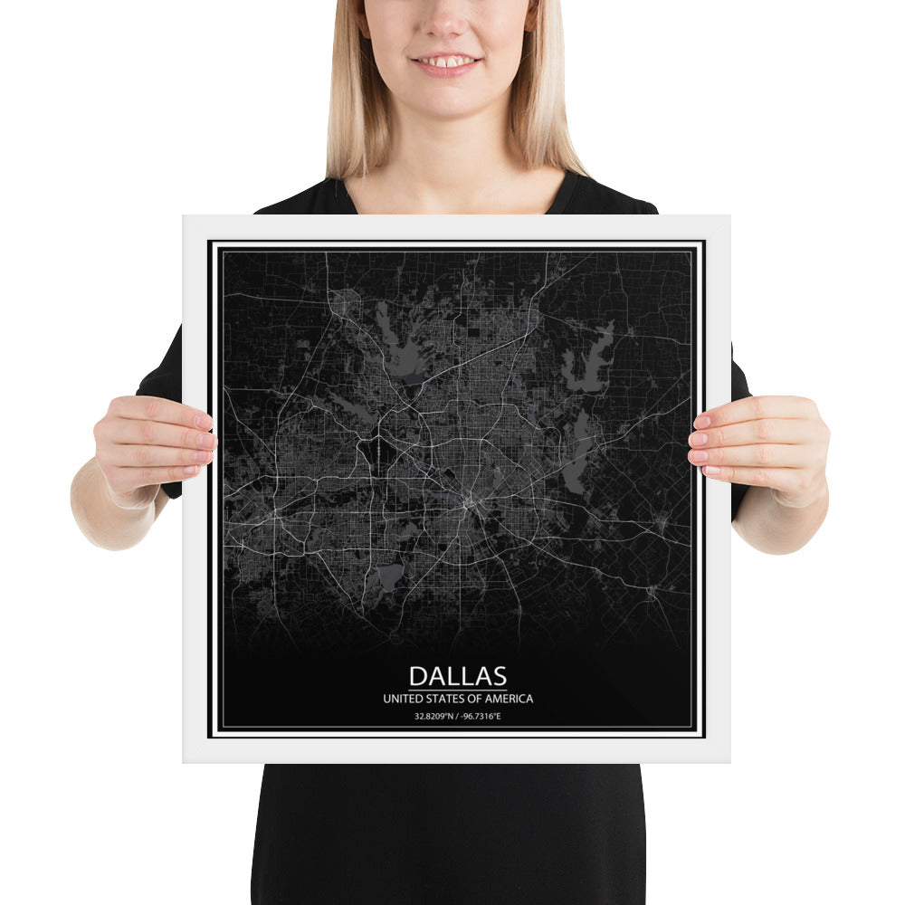 Dallas Black Framed Map