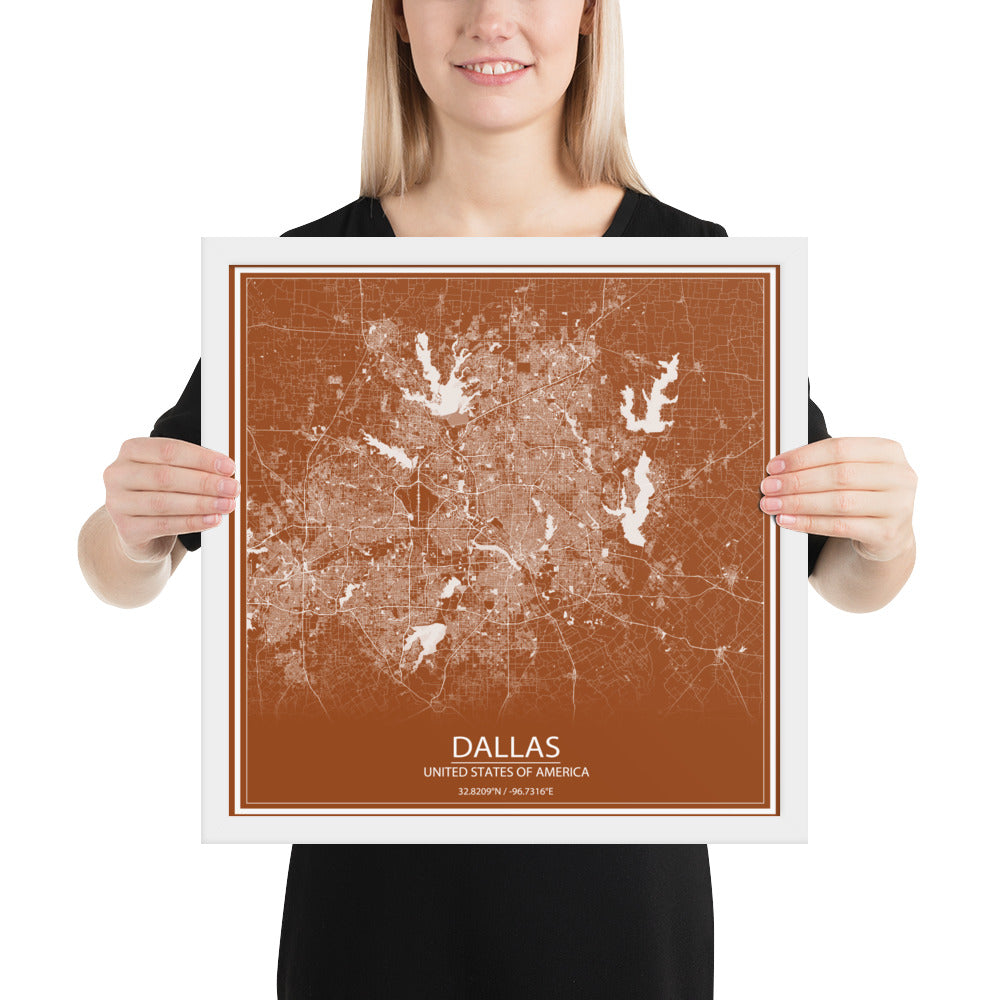 Dallas Brown and White Framed Map