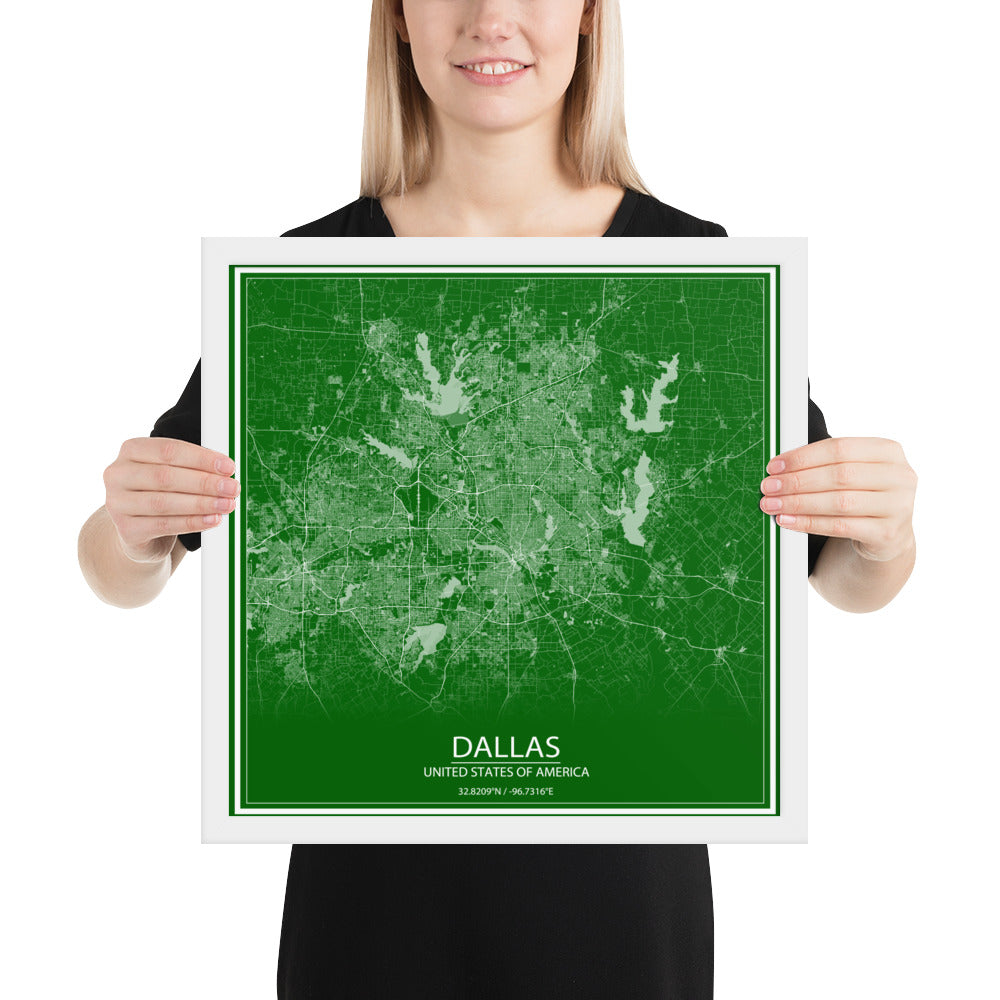 Dallas Green and White Framed Map