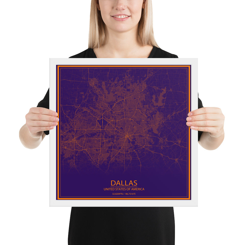 Dallas Purple and Orange Framed Map