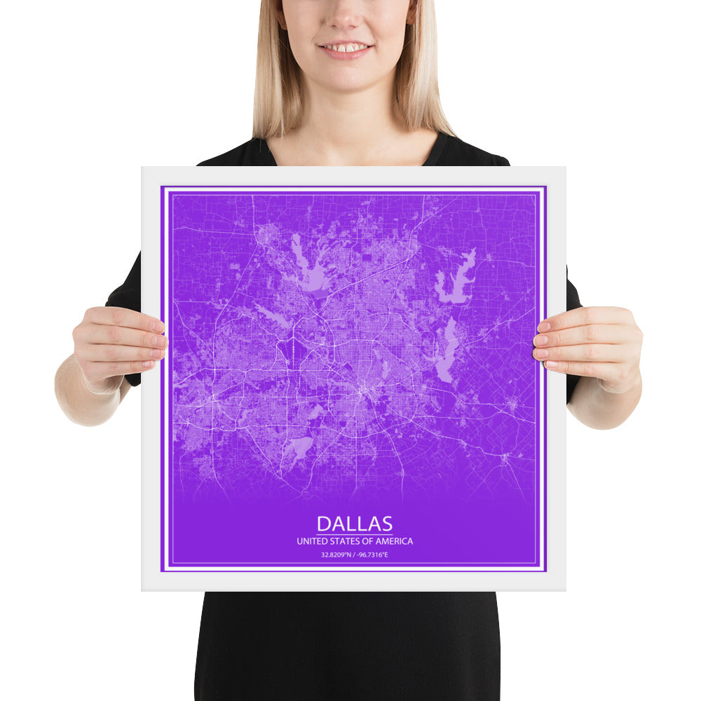 Dallas Purple and White Framed Map